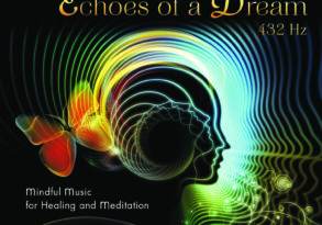 Album cover for "Echoes of a Dream" by Steven Halpern, featuring a colorful graphic of a profiled head with musical and energetic waves around it, emphasizing dream interpretation and healing at