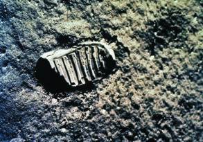 A close-up image of Neil Armstrong's boot print on the lunar surface during the Apollo 11 mission, capturing one of his last steps.