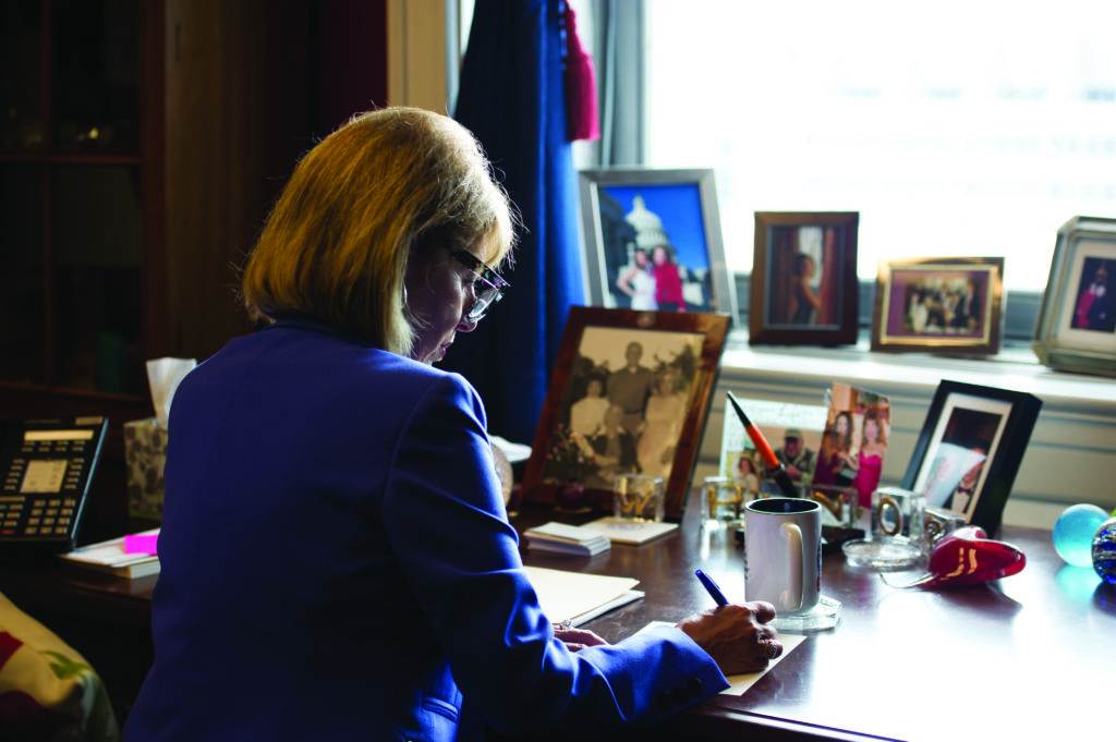 Working in her office