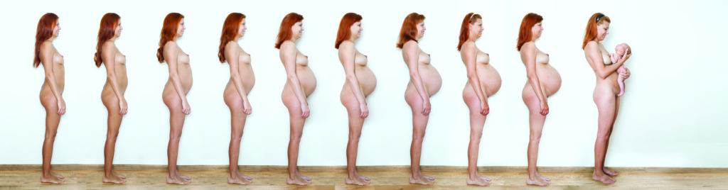 collage pregnant woman beginning to end, nine  months, nine states pregnancy and newborn baby