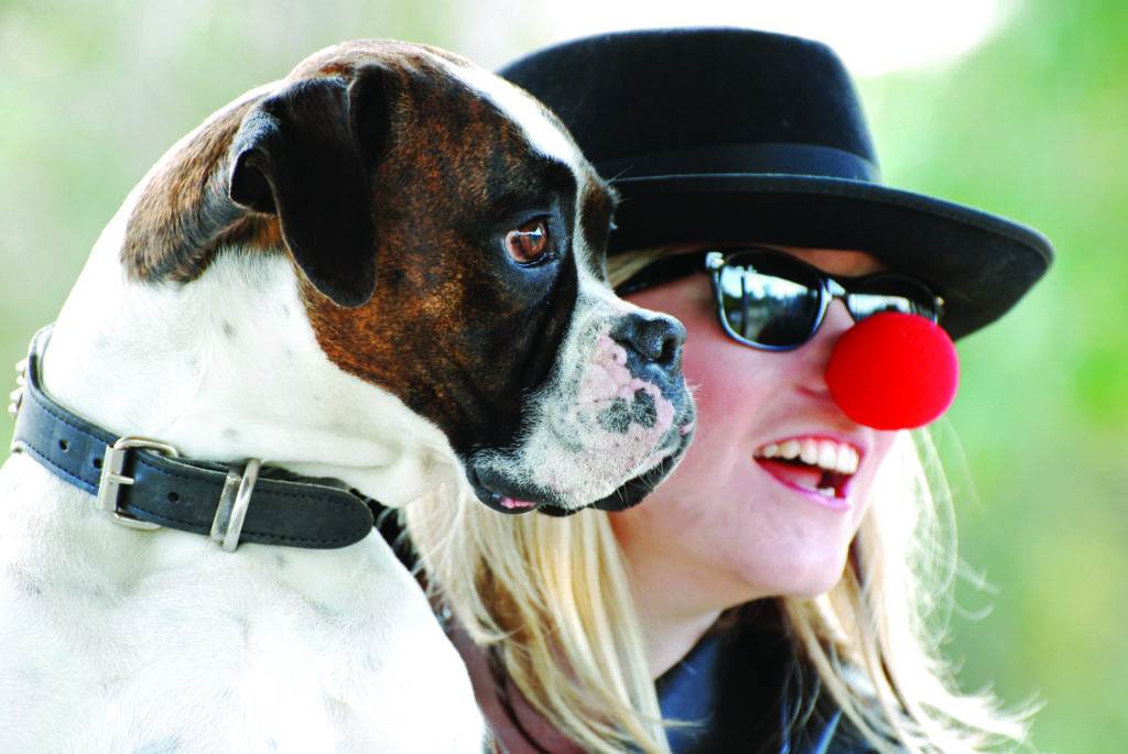 dog and person with red nose